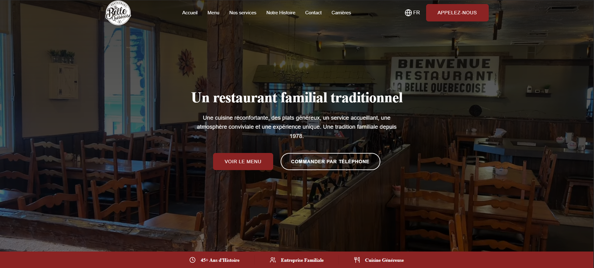 Page d’accueil du restaurant La Belle Québécoise