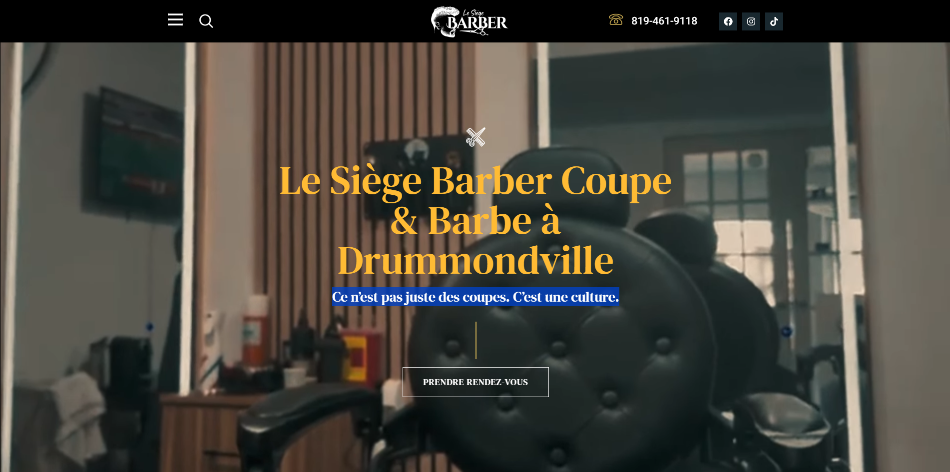 Page d’accueil du salon Le Siège Barber